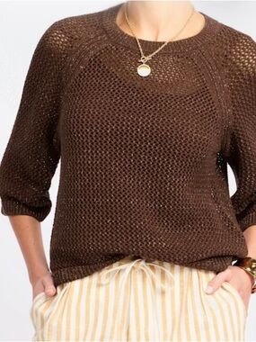 Sanctuary Brown Open-Stitch Crewneck Sweater